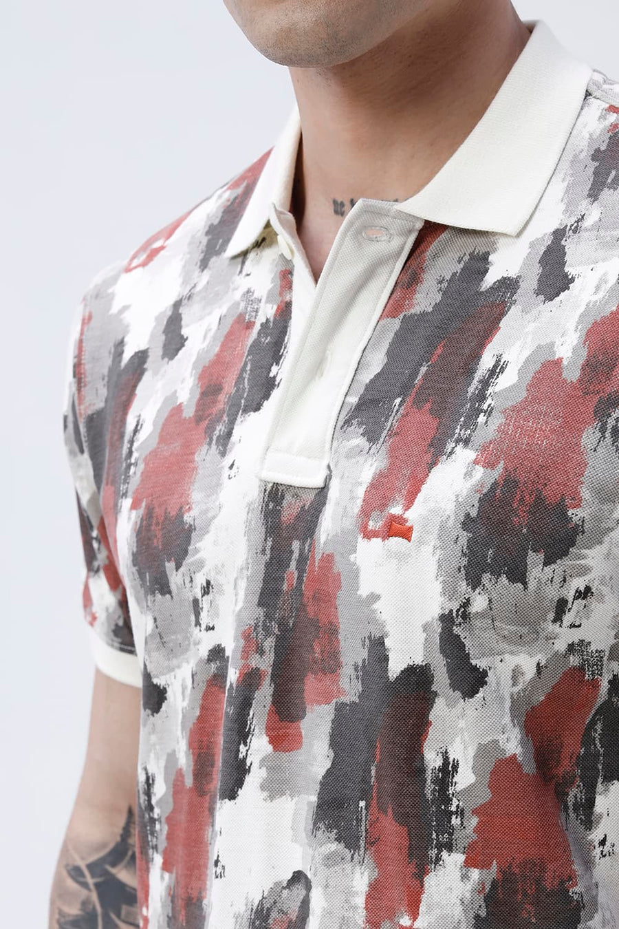 BASICS REGULAR FIT VENILA ECRU COTTON POLO T-SHIRT