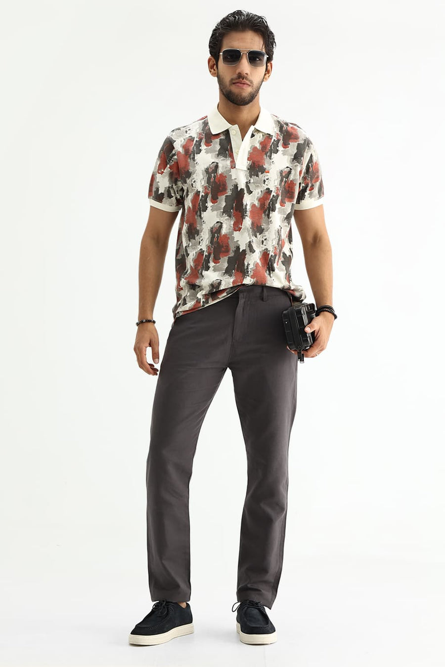 BASICS REGULAR FIT VENILA ECRU COTTON POLO T-SHIRT