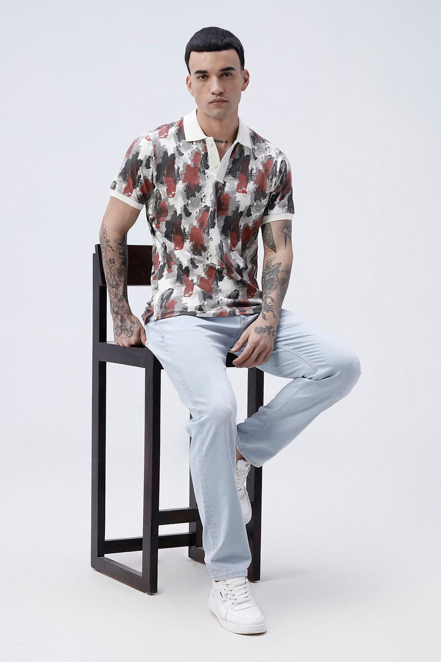 BASICS REGULAR FIT VENILA ECRU COTTON POLO T-SHIRT