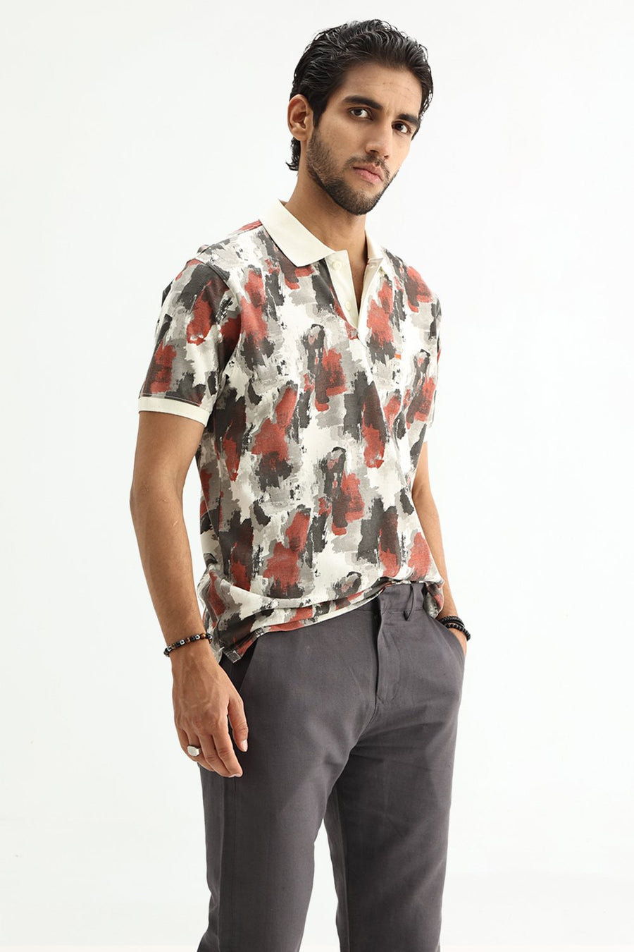 BASICS REGULAR FIT VENILA ECRU COTTON POLO T-SHIRT
