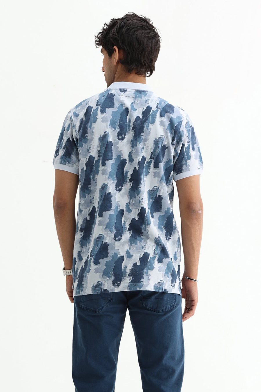 BASICS REGULAR FIT BLUE WATER COTTON POLO T-SHIRT