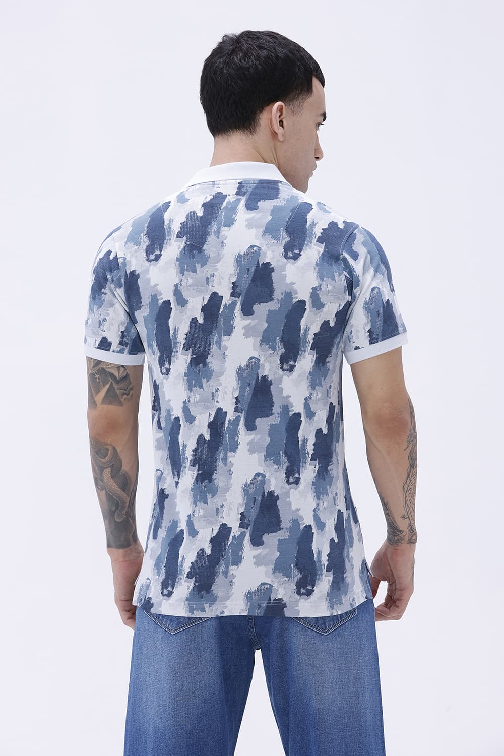 BASICS REGULAR FIT BLUE WATER COTTON POLO T-SHIRT