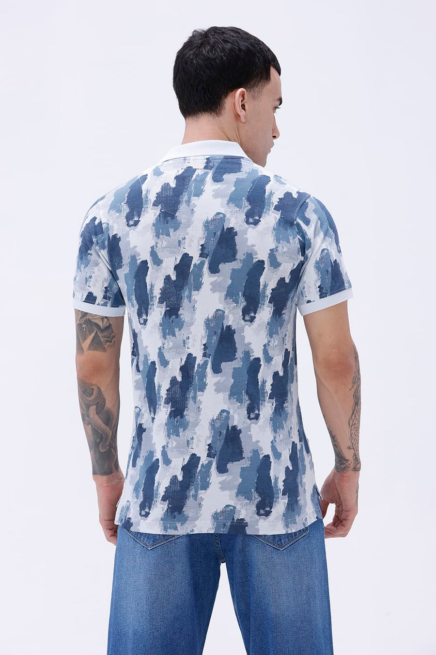 BASICS REGULAR FIT BLUE WATER COTTON POLO T-SHIRT