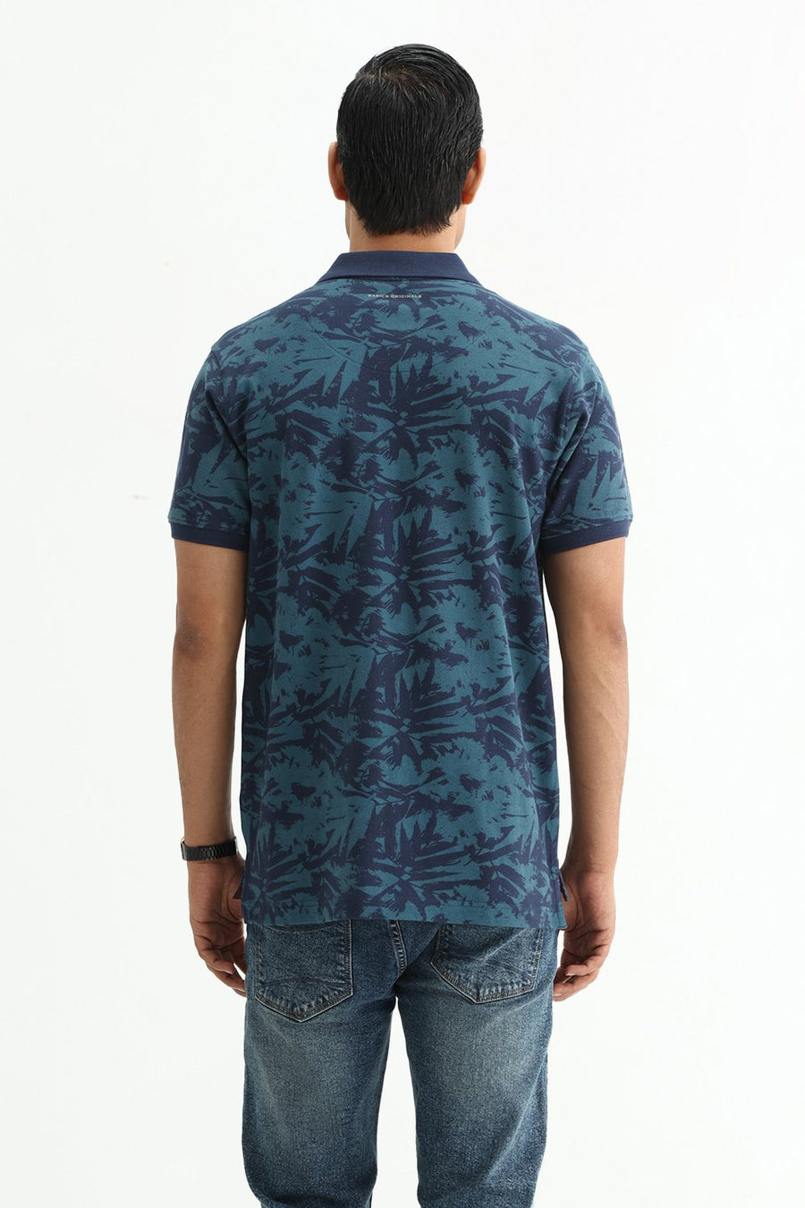 BASICS REGULAR FIT DRESS BLUE COTTON POLO T-SHIRT