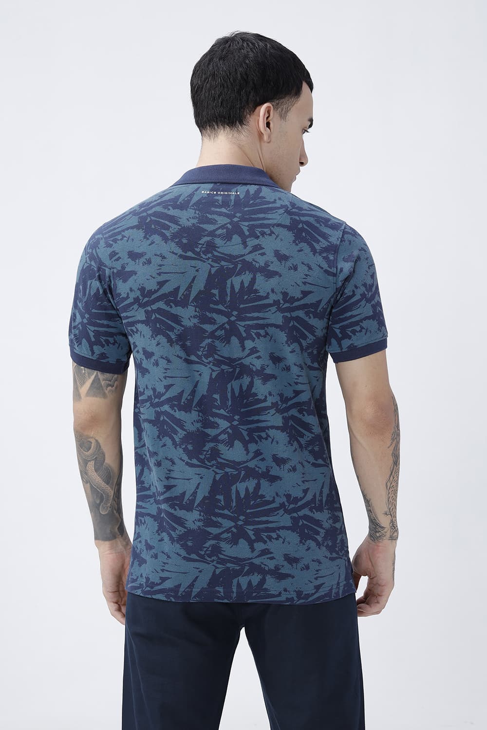 BASICS REGULAR FIT DRESS BLUE COTTON POLO T-SHIRT