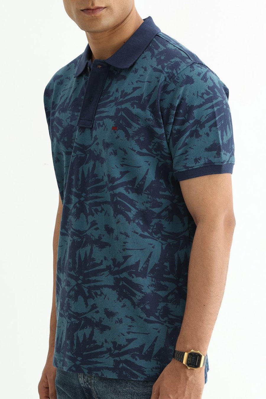 BASICS REGULAR FIT DRESS BLUE COTTON POLO T-SHIRT