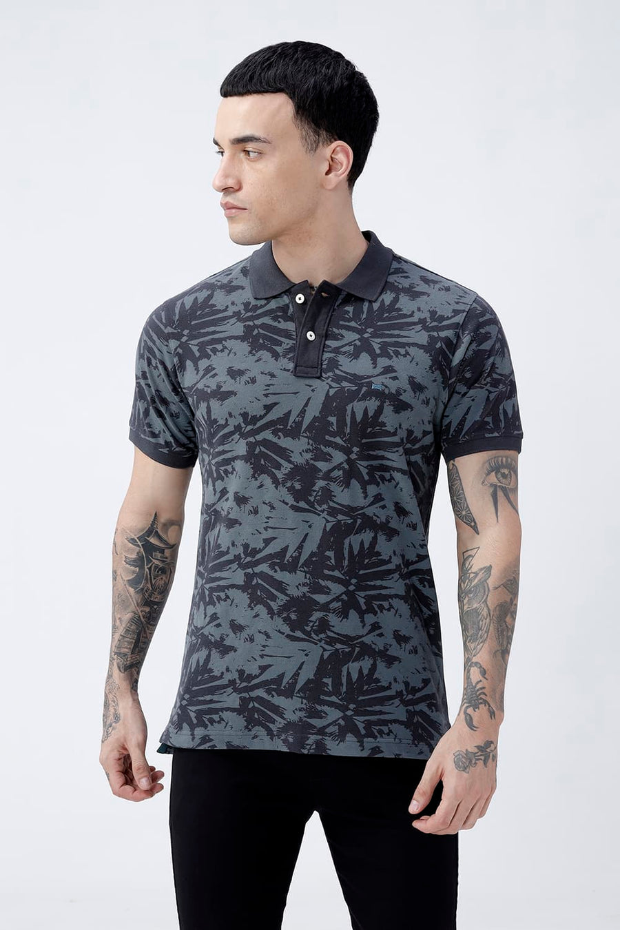 BASICS REGULAR FIT BLACK BEAUTY COTTON POLO T-SHIRT