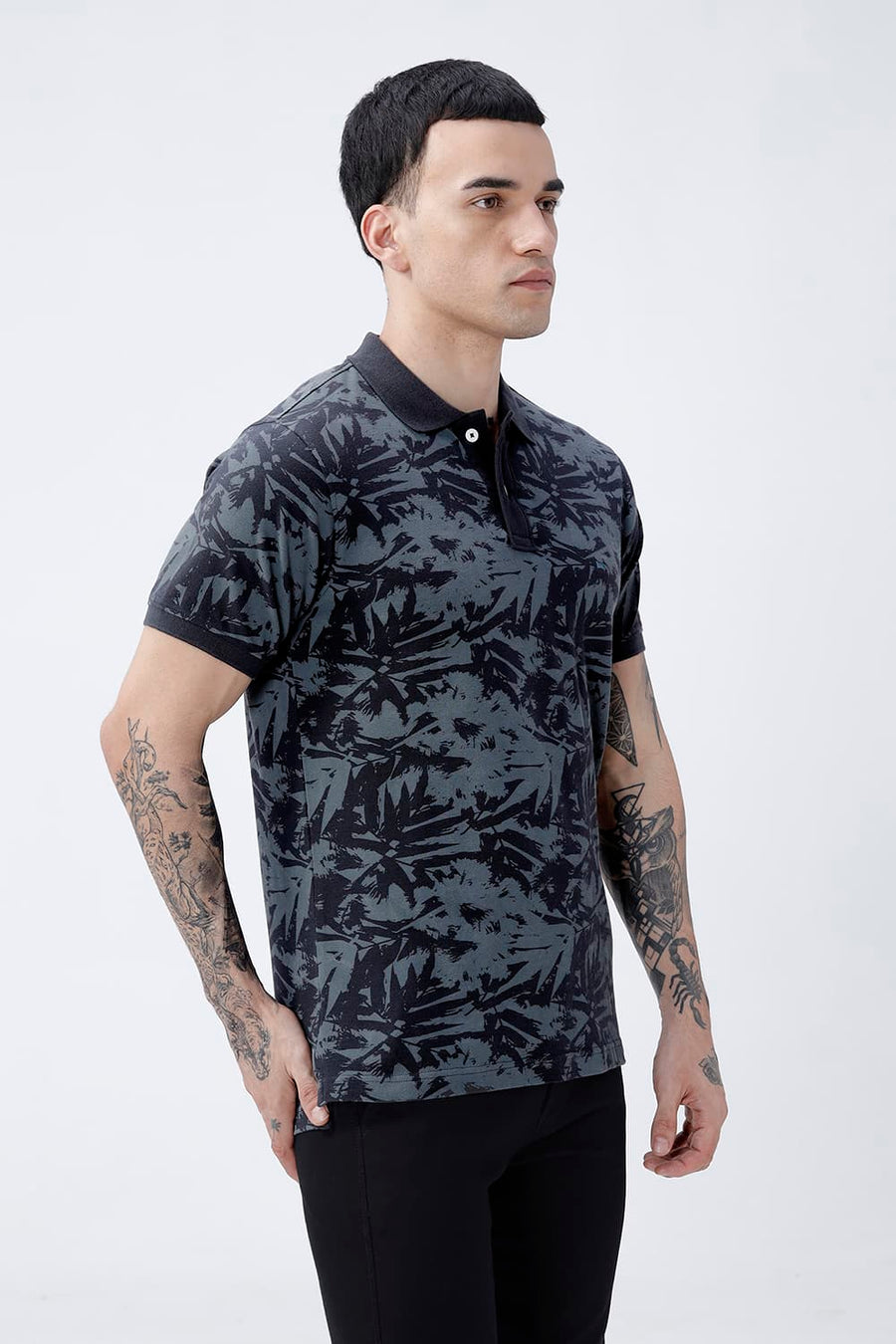 BASICS REGULAR FIT BLACK BEAUTY COTTON POLO T-SHIRT