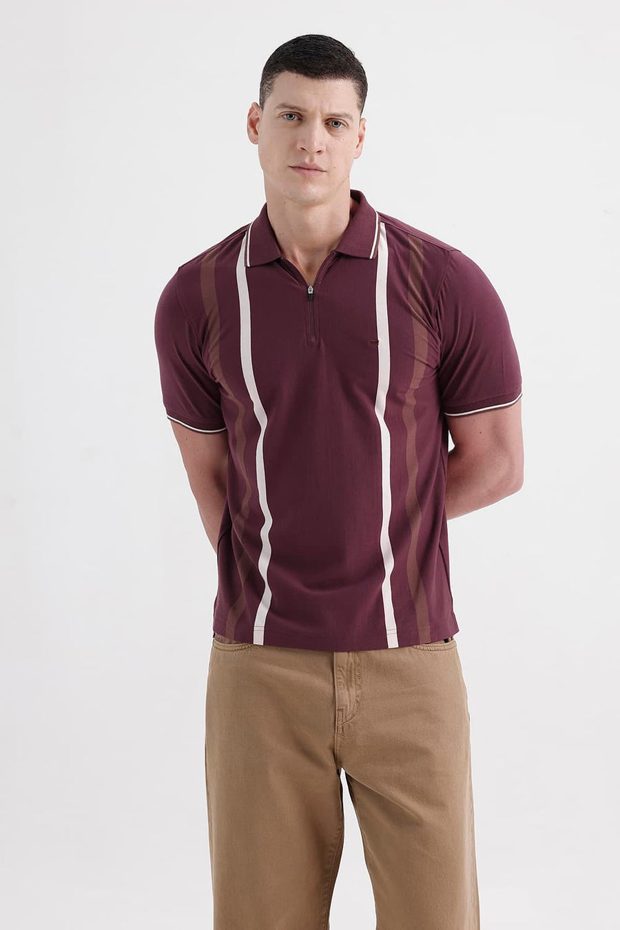 BASICS REGULAR FIT PORT ROYALE COTTON STRETCH POLO STRIPE T-SHIRT