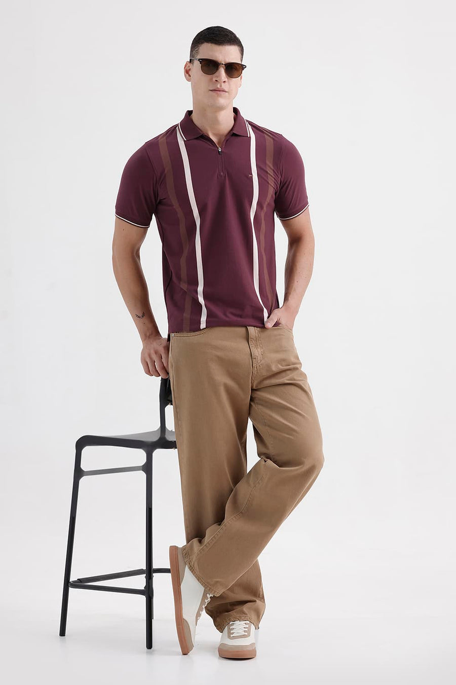 BASICS REGULAR FIT PORT ROYALE COTTON STRETCH POLO STRIPE T-SHIRT