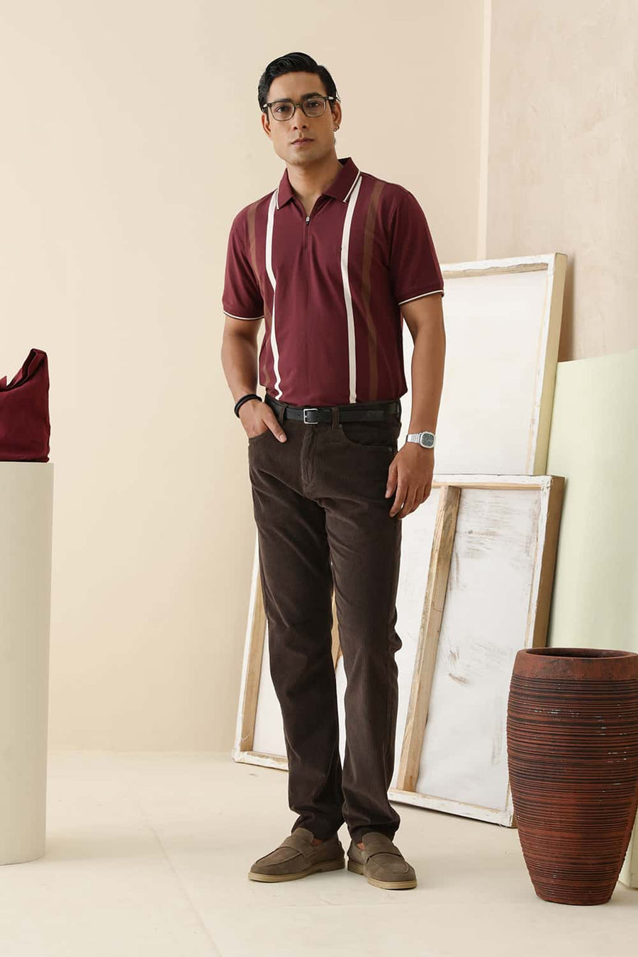 Basics Regular Fit Port Royale Cotton Stretch Polo Stripe T-Shirt