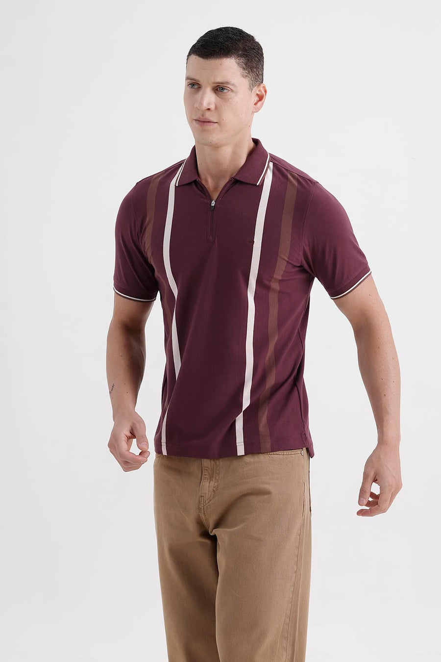 BASICS REGULAR FIT PORT ROYALE COTTON STRETCH POLO STRIPE T-SHIRT