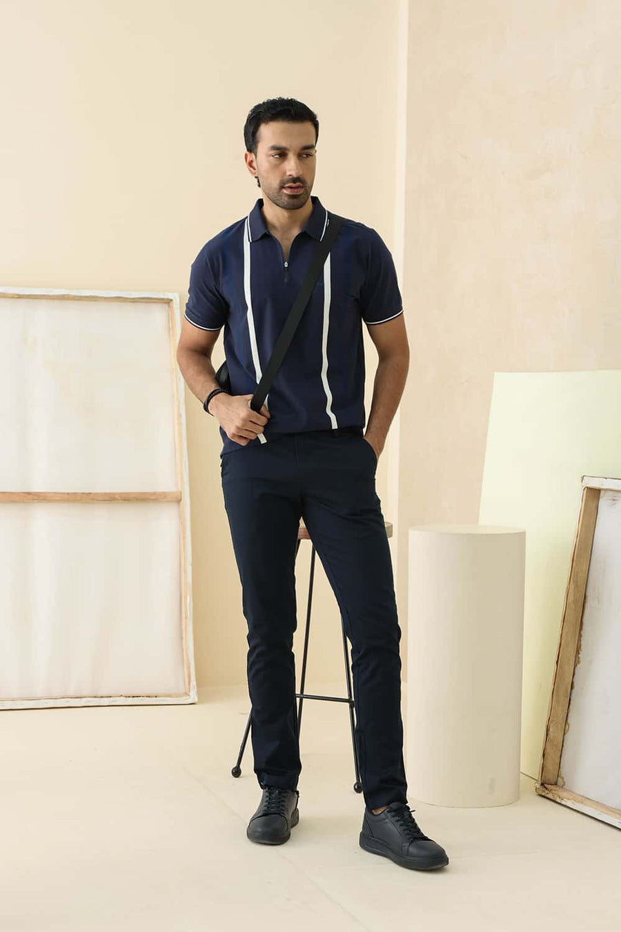Basics Regular Fit India Ink Cotton Stretch Polo Stripe T-Shirt
