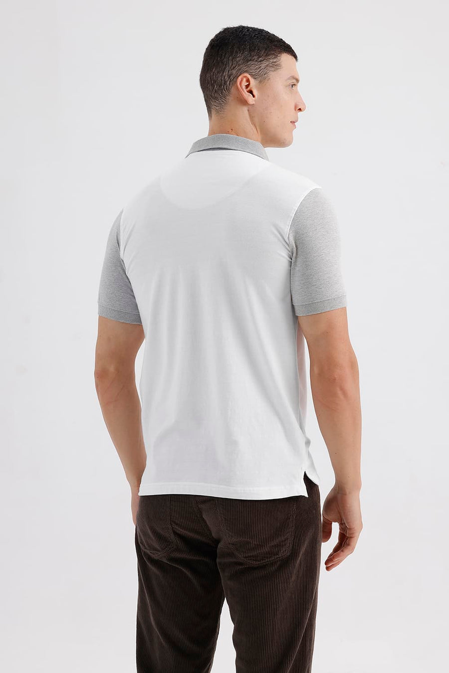 BASICS REGULAR FIT BRIGHT WHITE COTTON STRETCH POLO STRIPE T-SHIRT