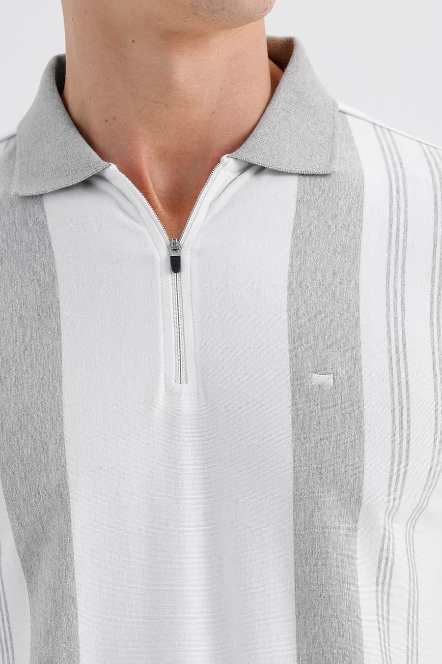 BASICS REGULAR FIT BRIGHT WHITE COTTON STRETCH POLO STRIPE T-SHIRT
