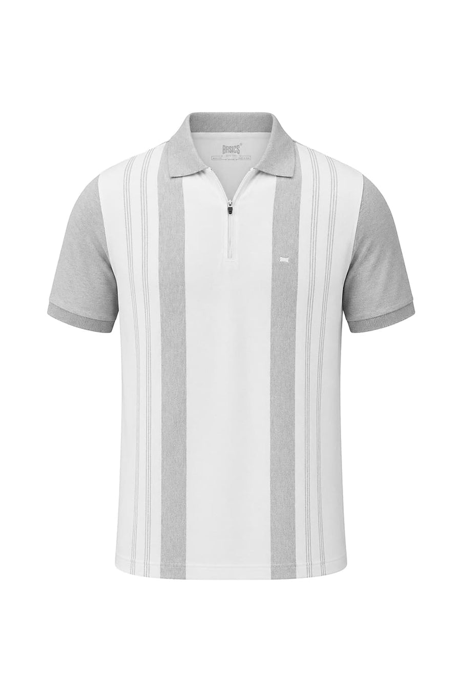 BASICS REGULAR FIT BRIGHT WHITE COTTON STRETCH POLO STRIPE T-SHIRT