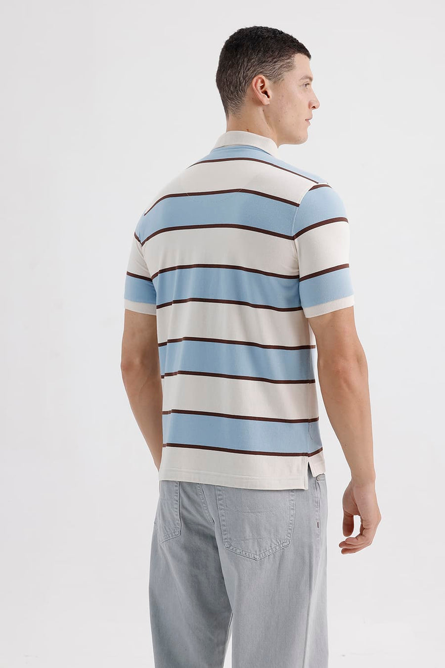 BASICS REGULAR FIT WINTER SKY COTTON STRETCH POLO STRIPE T-SHIRT