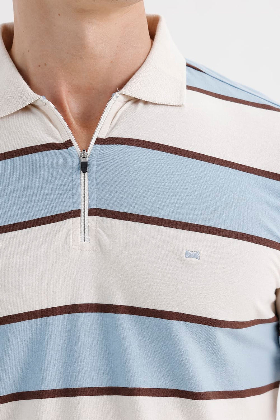 BASICS REGULAR FIT WINTER SKY COTTON STRETCH POLO STRIPE T-SHIRT