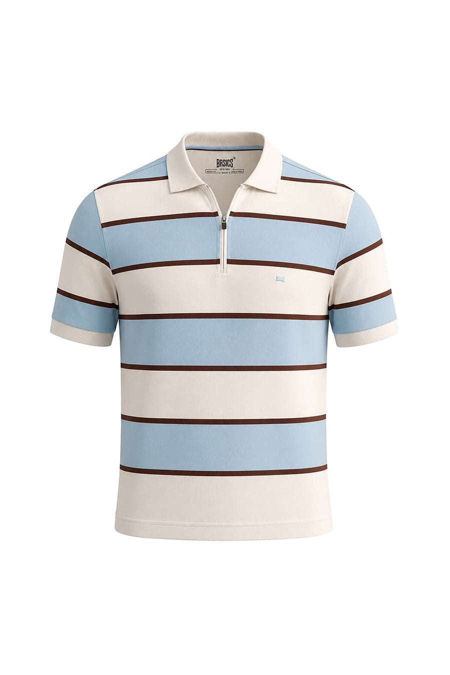 BASICS REGULAR FIT WINTER SKY COTTON STRETCH POLO STRIPE T-SHIRT