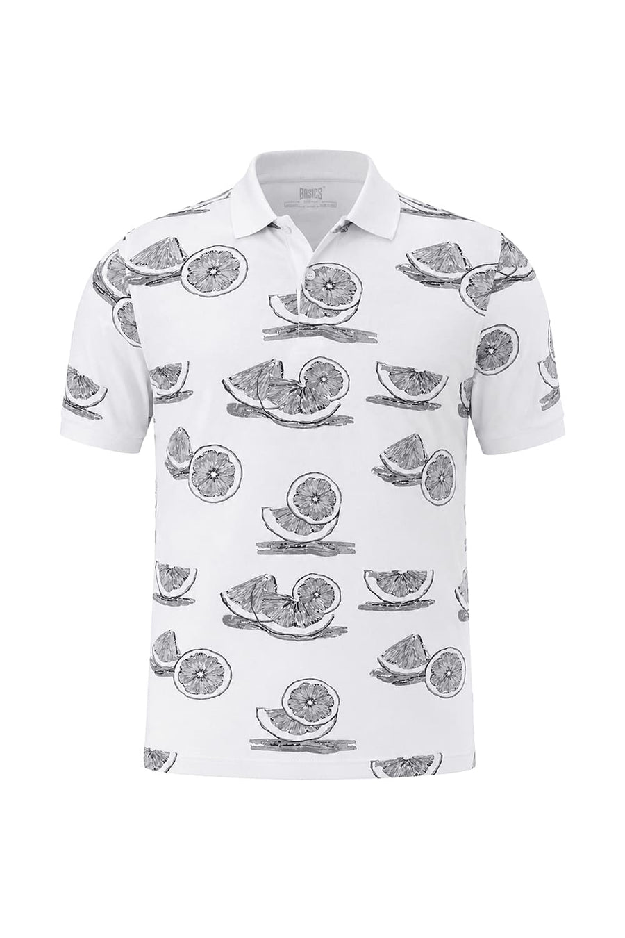BASICS REGULAR FIT BRIGHT WHITE COTTON STRETCH PRINTED POLO T-SHIRT