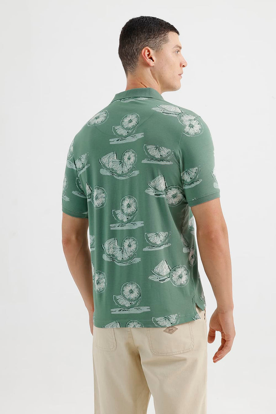 BASICS REGULAR FIT COMFREY COTTON STRETCH PRINTED POLO T-SHIRT