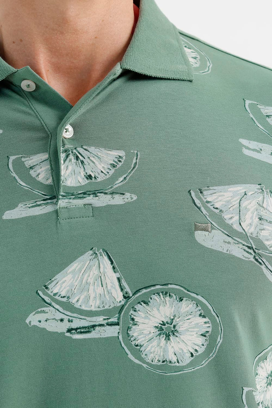 BASICS REGULAR FIT COMFREY COTTON STRETCH PRINTED POLO T-SHIRT