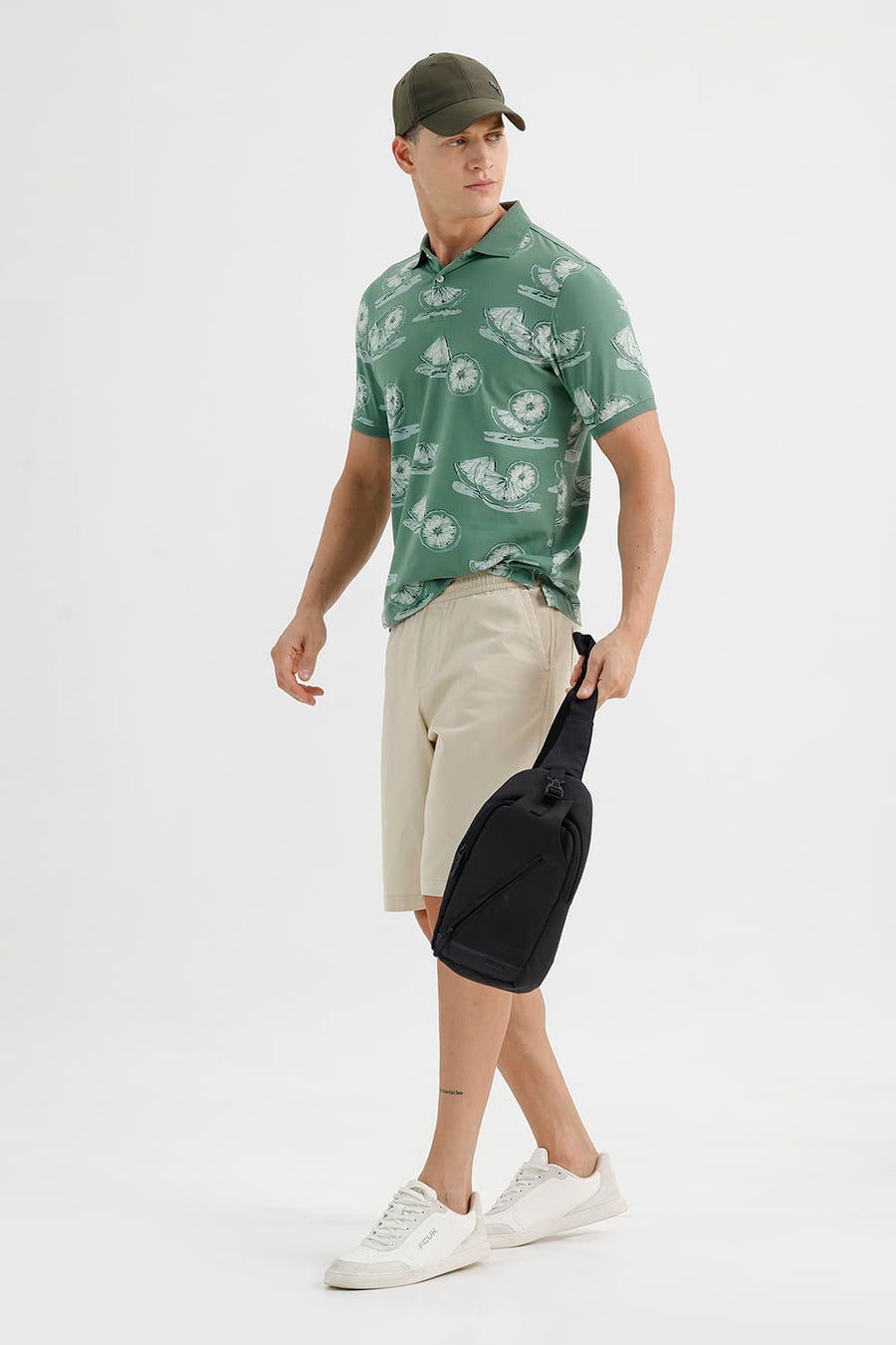 BASICS REGULAR FIT COMFREY COTTON STRETCH PRINTED POLO T-SHIRT