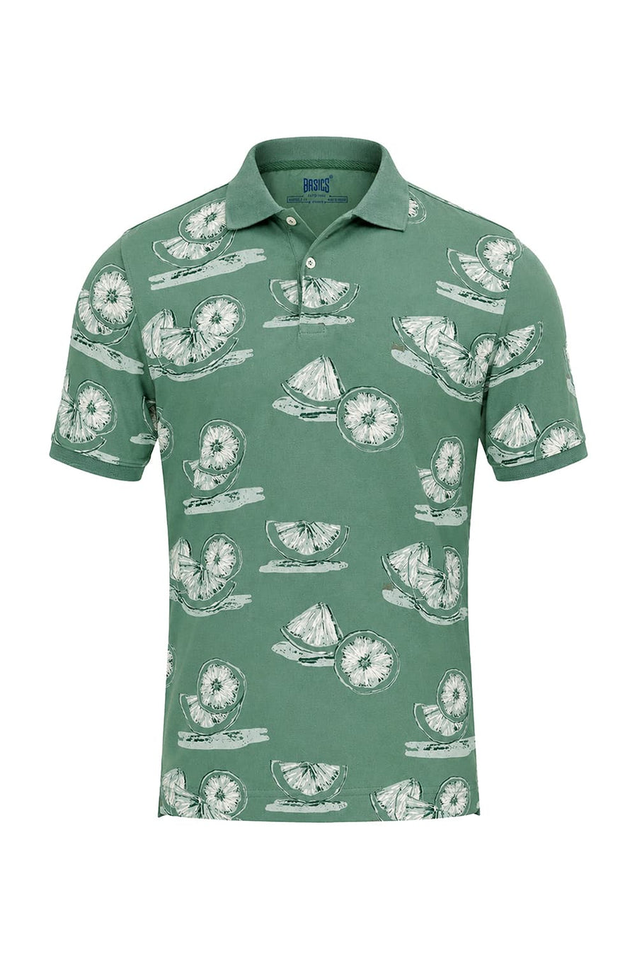 BASICS REGULAR FIT COMFREY COTTON STRETCH PRINTED POLO T-SHIRT