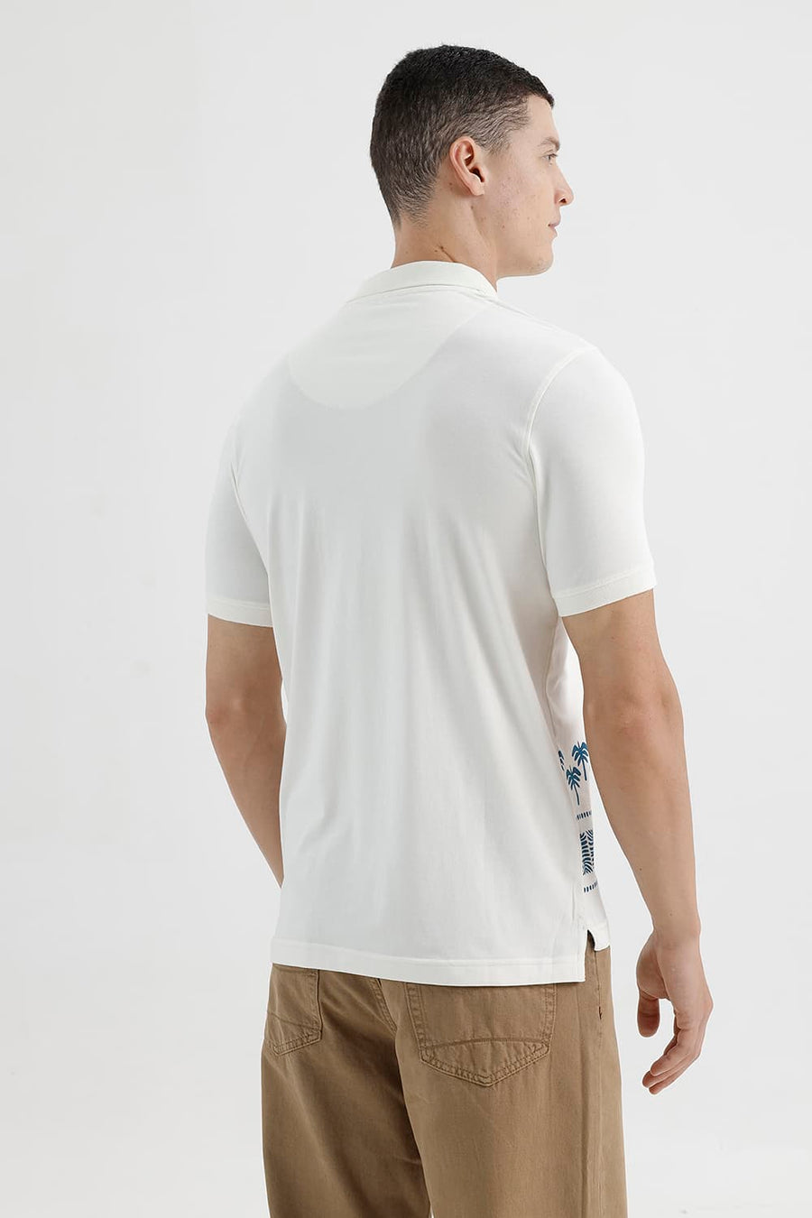 BASICS REGULAR FIT CANNOLI CREAM COTTON STRETCH PRINTED POLO T-SHIRT