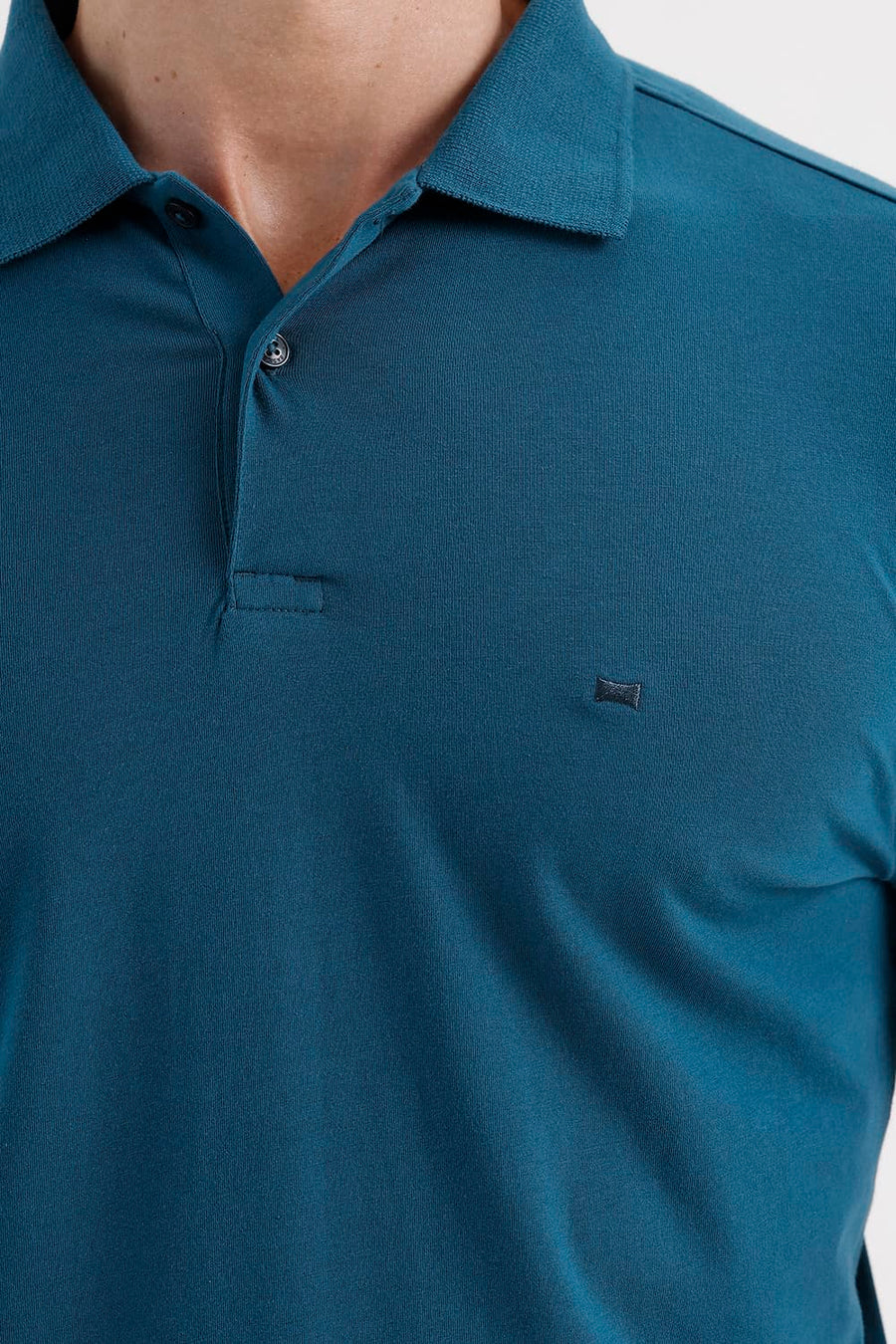 BASICS REGULAR FIT MOROCCAN BLUE COTTON STRETCH PRINTED POLO T-SHIRT