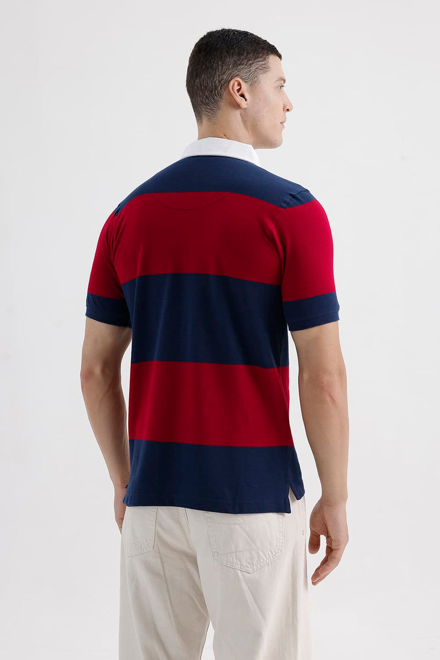 BASICS REGULAR FIT SUNDRIED TOMATO COTTON POLO STRIPE T-SHIRT