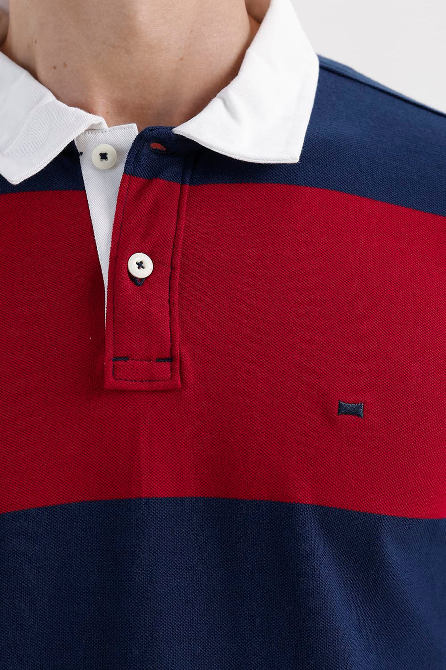 BASICS REGULAR FIT SUNDRIED TOMATO COTTON POLO STRIPE T-SHIRT