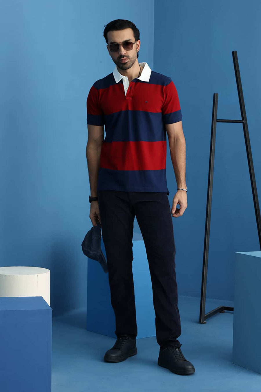Basics Regular Fit Sundried Tomato Cotton Polo Stripe T-Shirt