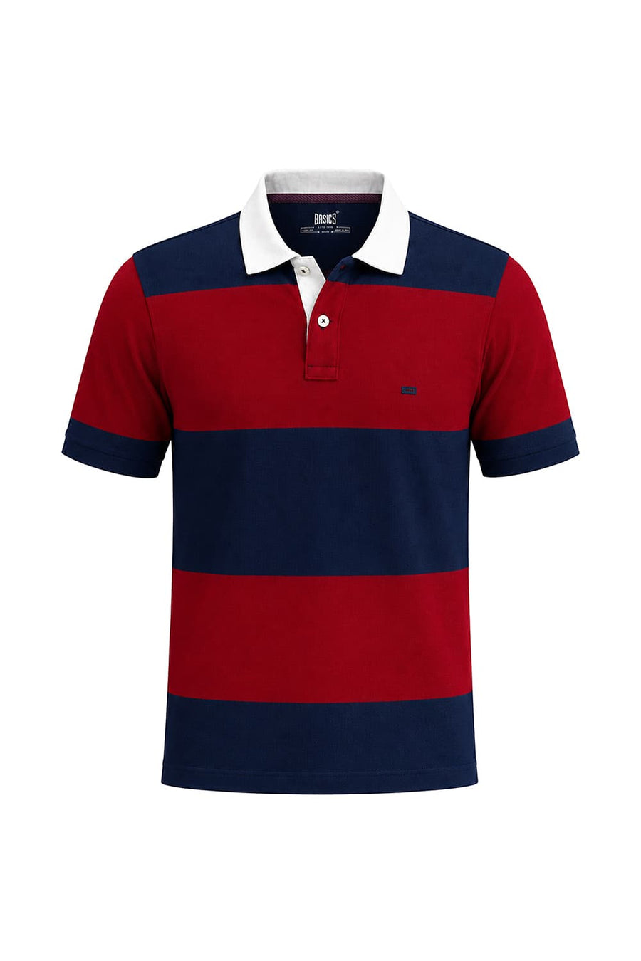 BASICS REGULAR FIT SUNDRIED TOMATO COTTON POLO STRIPE T-SHIRT