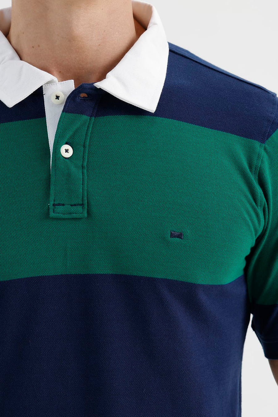 BASICS REGULAR FIT ALPINE GREEN COTTON POLO STRIPE T-SHIRT