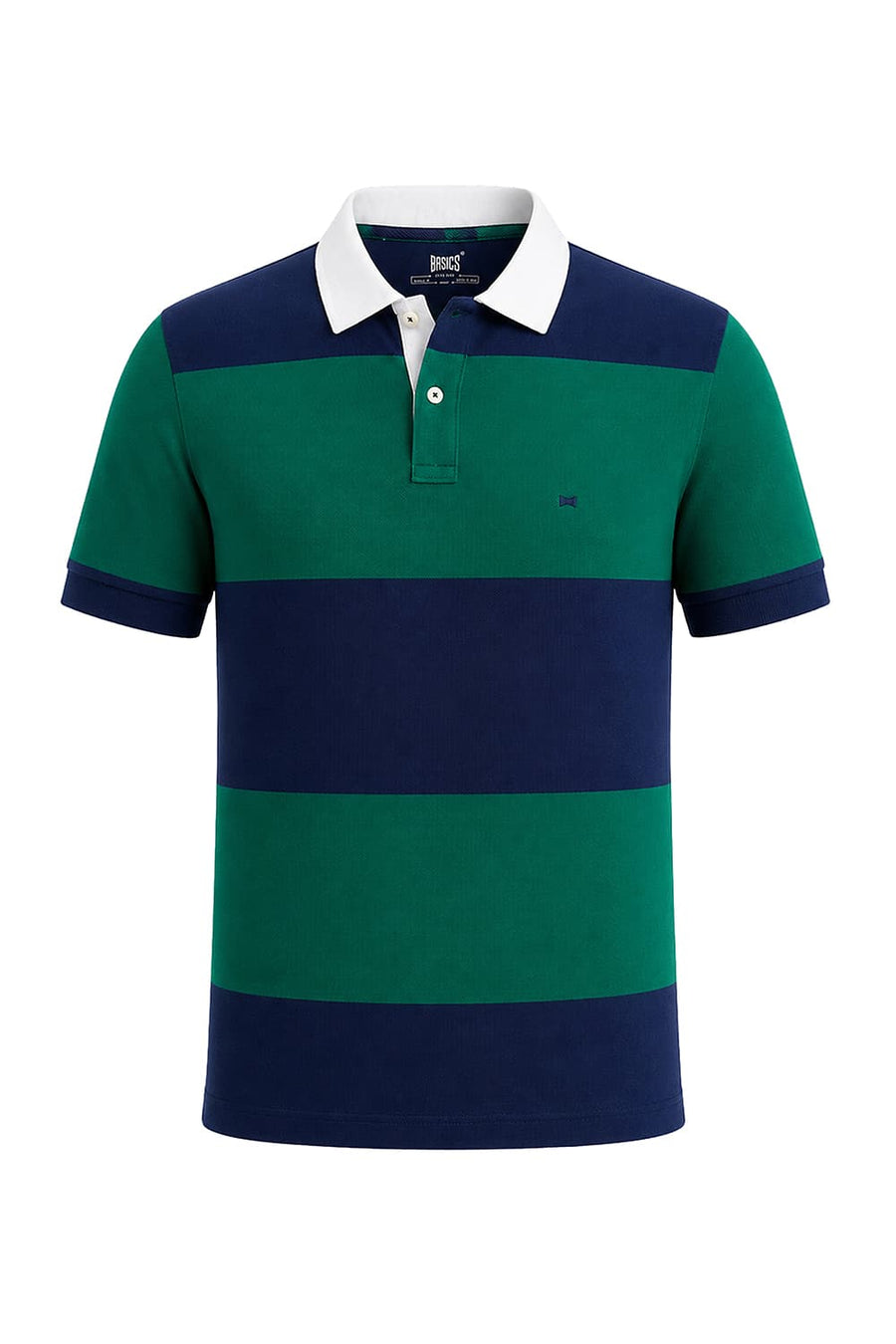 BASICS REGULAR FIT ALPINE GREEN COTTON POLO STRIPE T-SHIRT