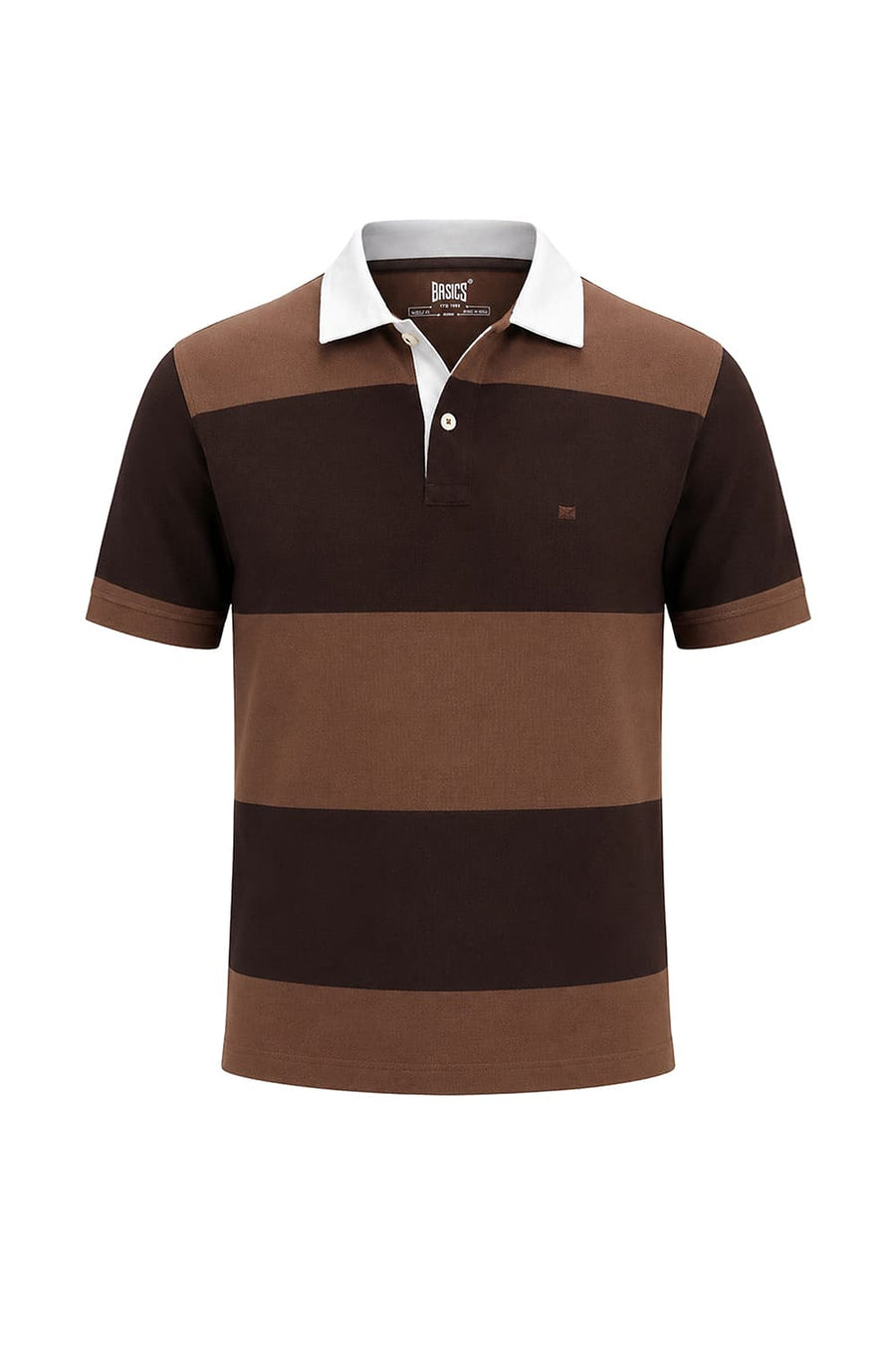 BASICS REGULAR FIT SEPIA COTTON POLO STRIPE T-SHIRT