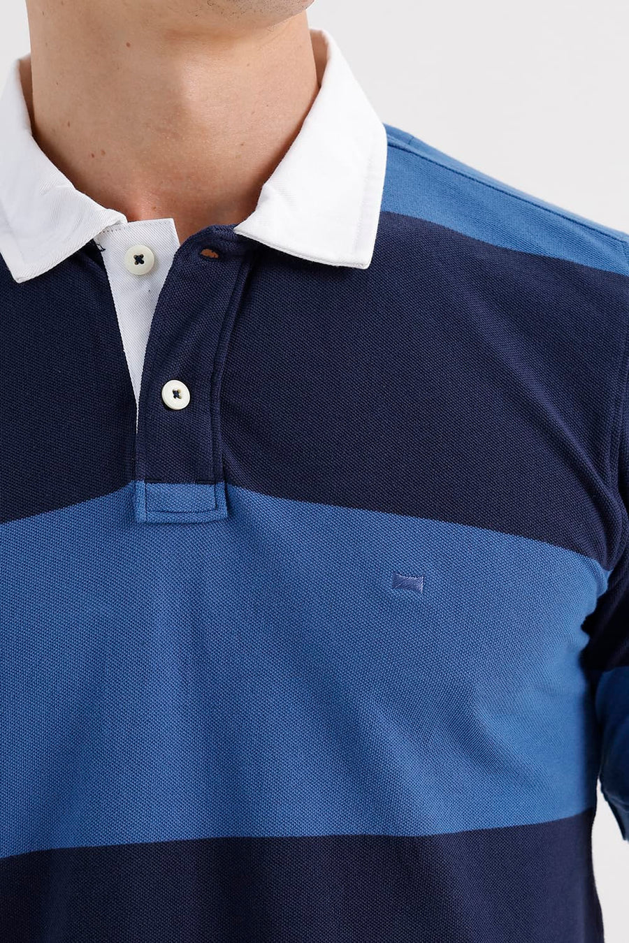 BASICS REGULAR FIT BIJOU BLUE COTTON POLO STRIPE T-SHIRT