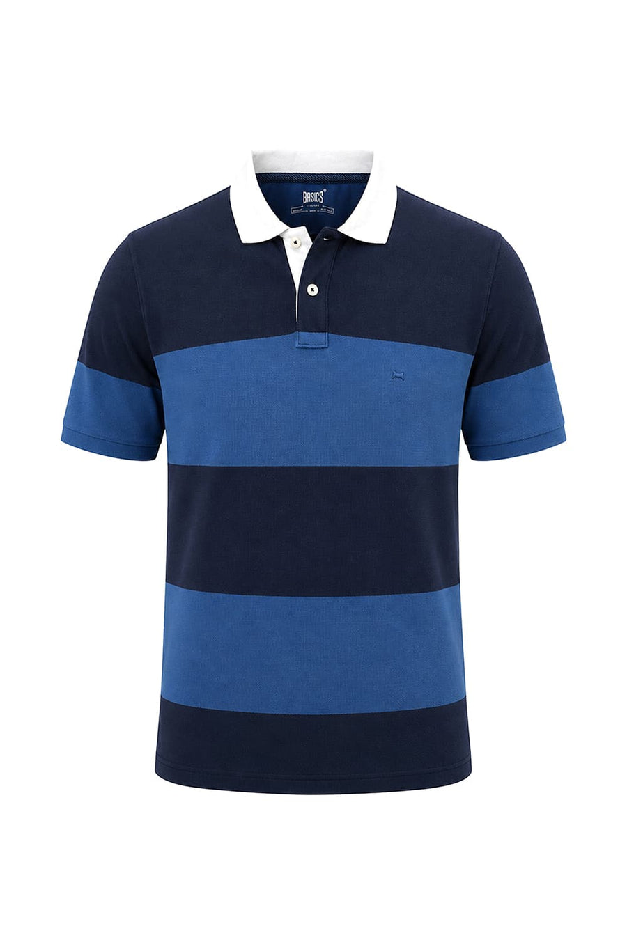 BASICS REGULAR FIT BIJOU BLUE COTTON POLO STRIPE T-SHIRT
