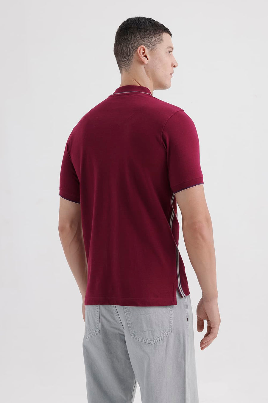 BASICS REGULAR FIT RHUBARB COTTON POLO STRIPE T-SHIRT