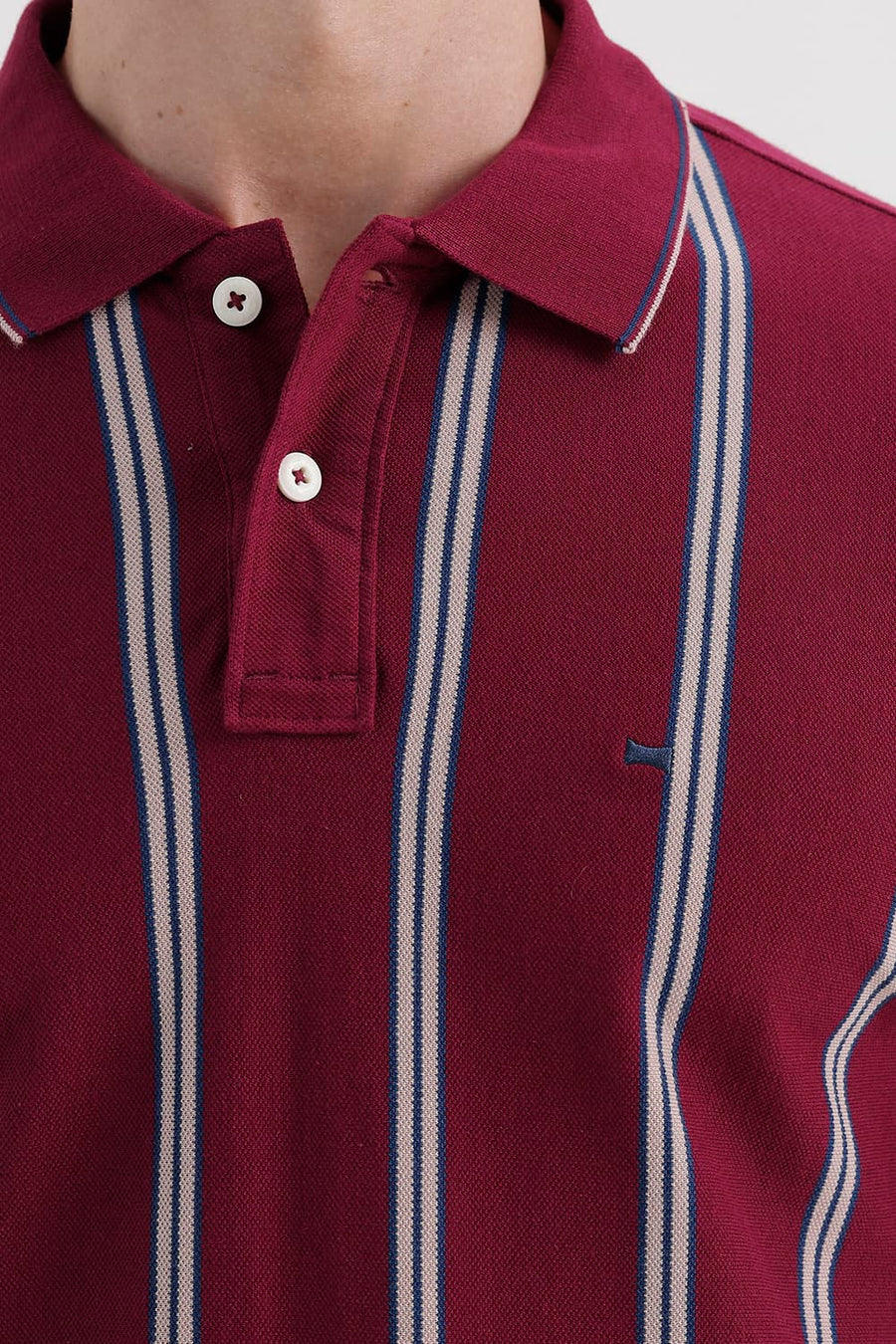 BASICS REGULAR FIT RHUBARB COTTON POLO STRIPE T-SHIRT
