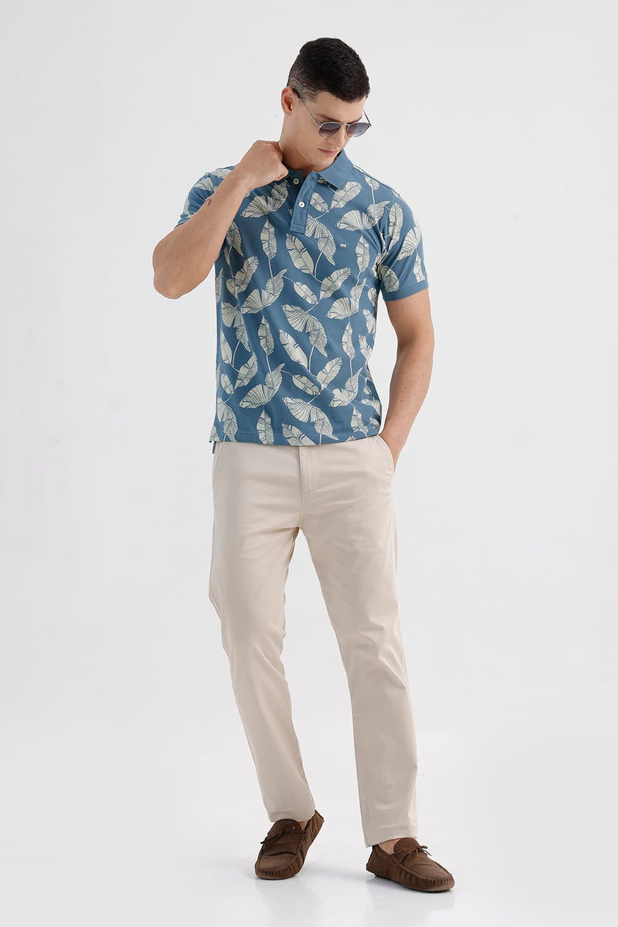 BASICS REGULAR FIT OCEANVIEW COTTON PRINTED POLO T-SHIRT