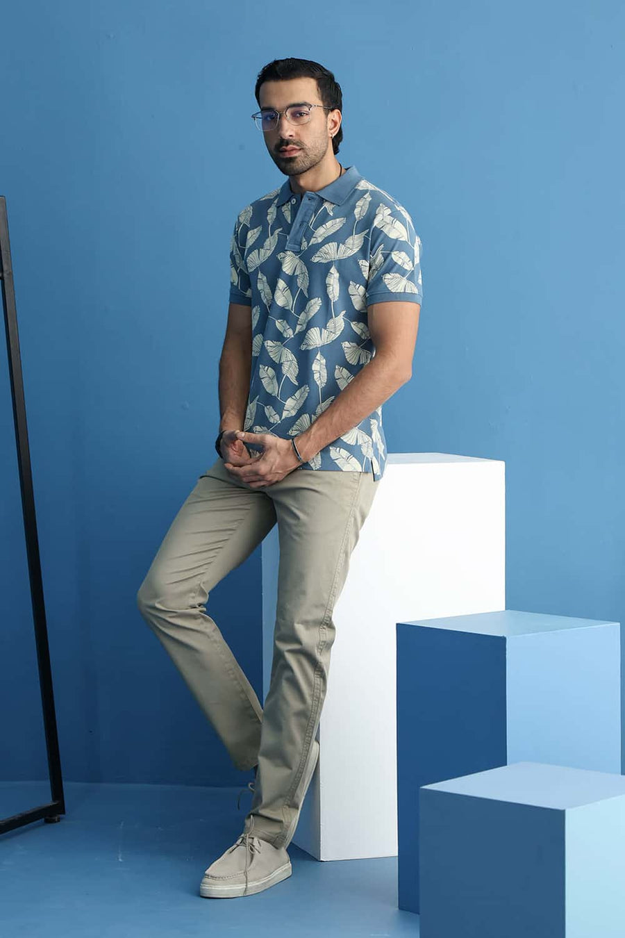 Basics Regular Fit Oceanview Cotton Printed Polo T-Shirt
