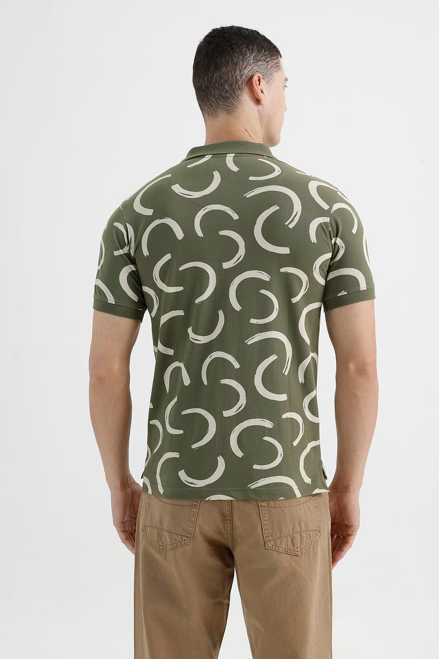 BASICS REGULAR FIT WINTER MOSS COTTON PRINTED POLO T-SHIRT