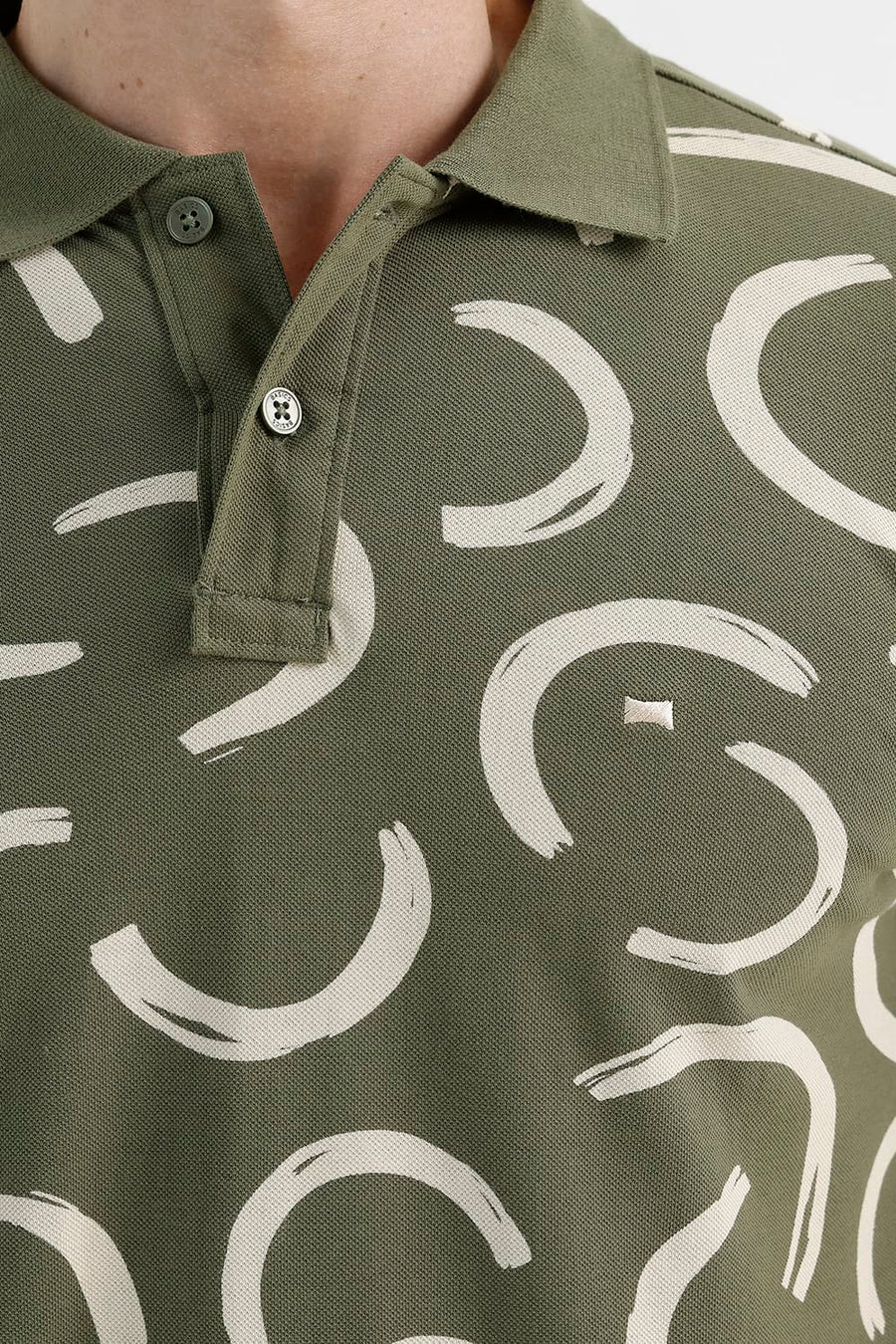 BASICS REGULAR FIT WINTER MOSS COTTON PRINTED POLO T-SHIRT