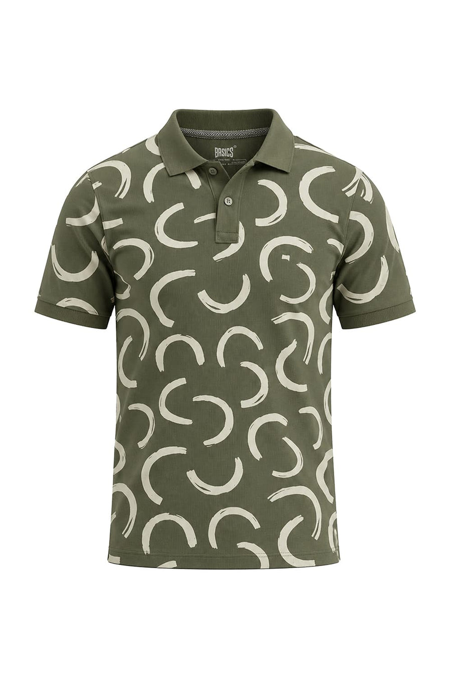 BASICS REGULAR FIT WINTER MOSS COTTON PRINTED POLO T-SHIRT