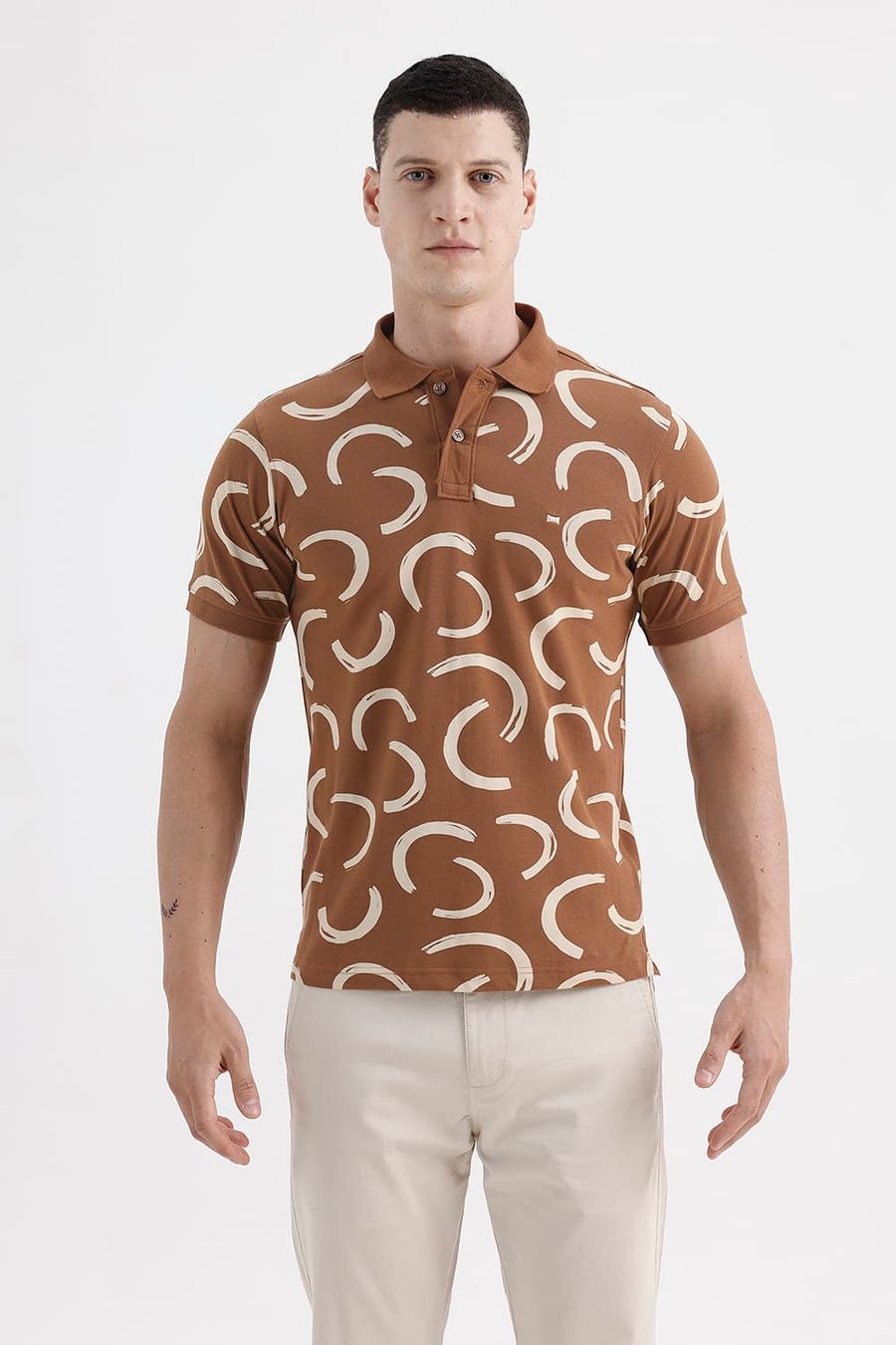 BASICS REGULAR FIT NUTHATCH COTTON PRINTED POLO T-SHIRT