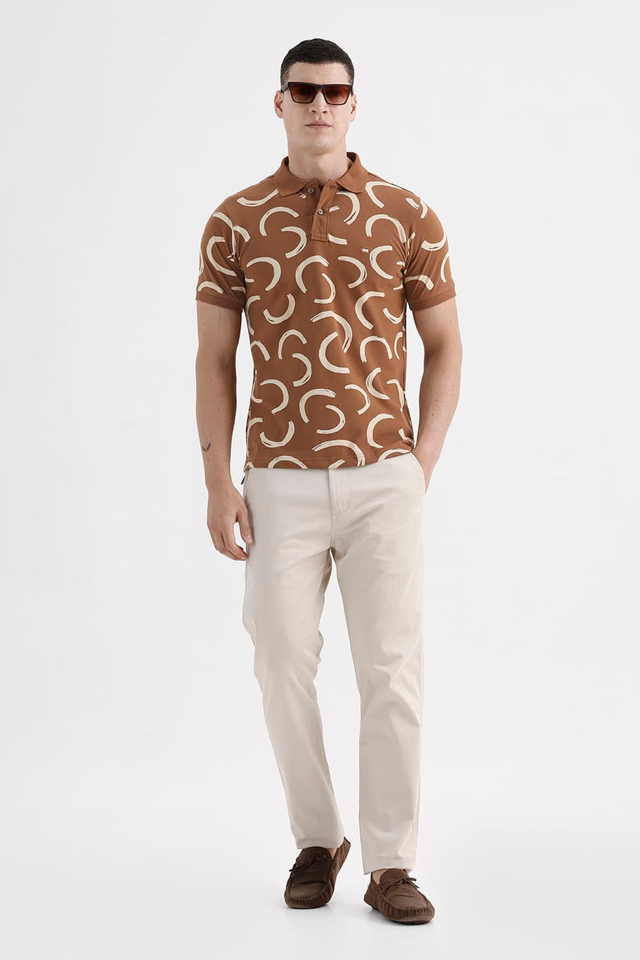 BASICS REGULAR FIT NUTHATCH COTTON PRINTED POLO T-SHIRT