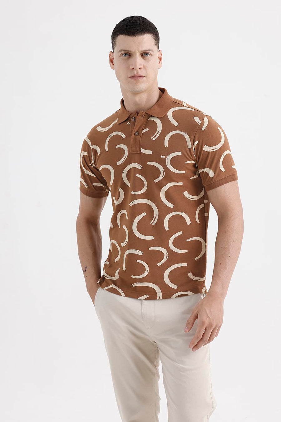 BASICS REGULAR FIT NUTHATCH COTTON PRINTED POLO T-SHIRT