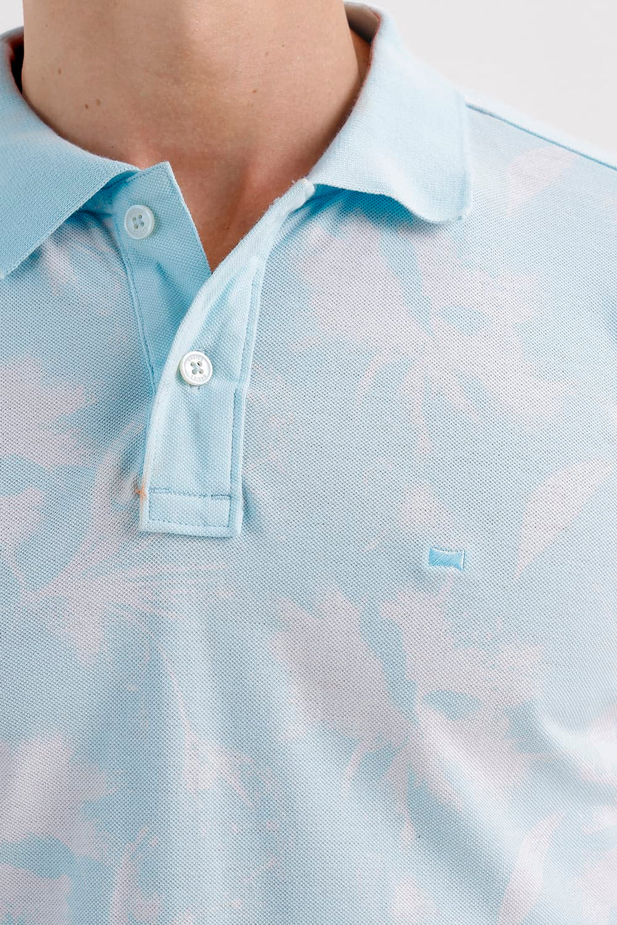 BASICS REGULAR FIT DELICATE BLUE COTTON PRINTED POLO T-SHIRT